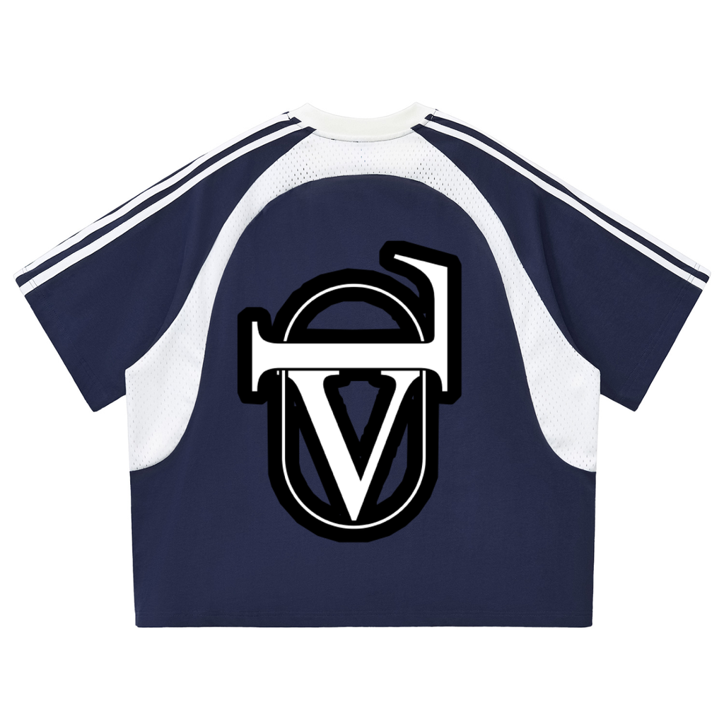 Contrast Stripes Panel Mesh T-shirt