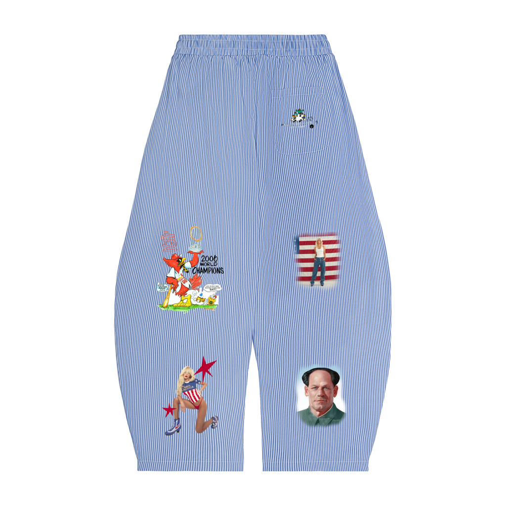 Vertical Stripe Drawstring Barrel Pants