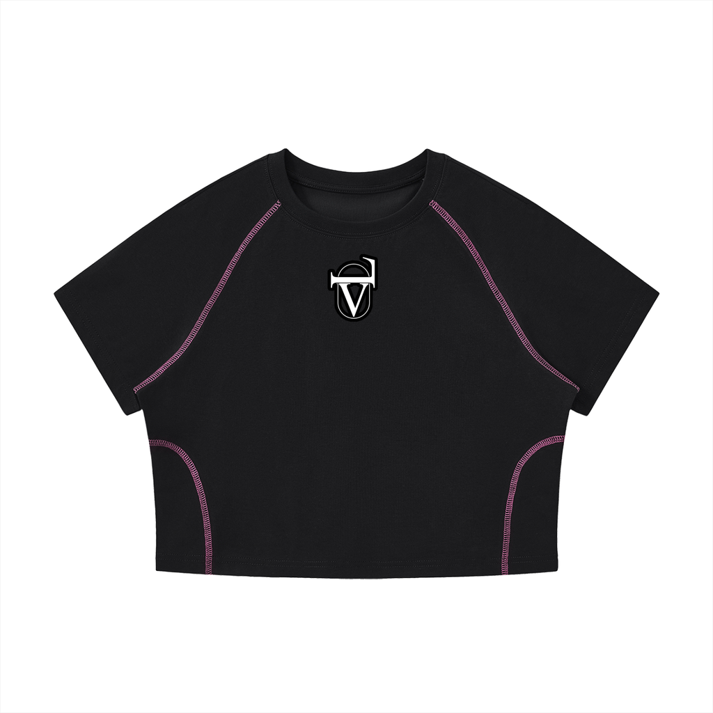 Women's Contrast Stitch Raglan Crop T-Shirt