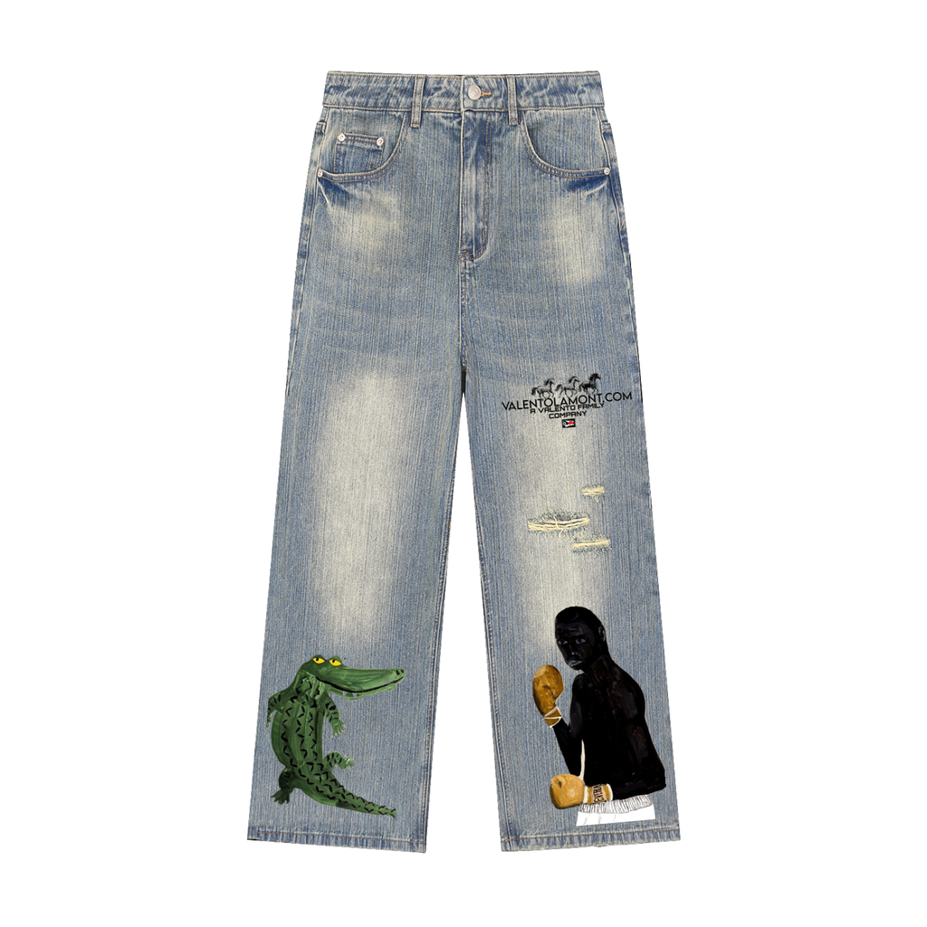 Vintage Wash Distressed Denim Jeans