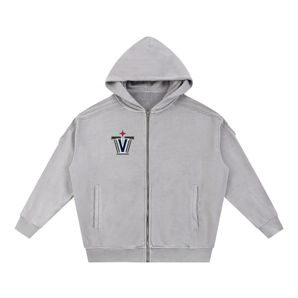 Snow Washed Tape Raw Edge Zip Hoodie