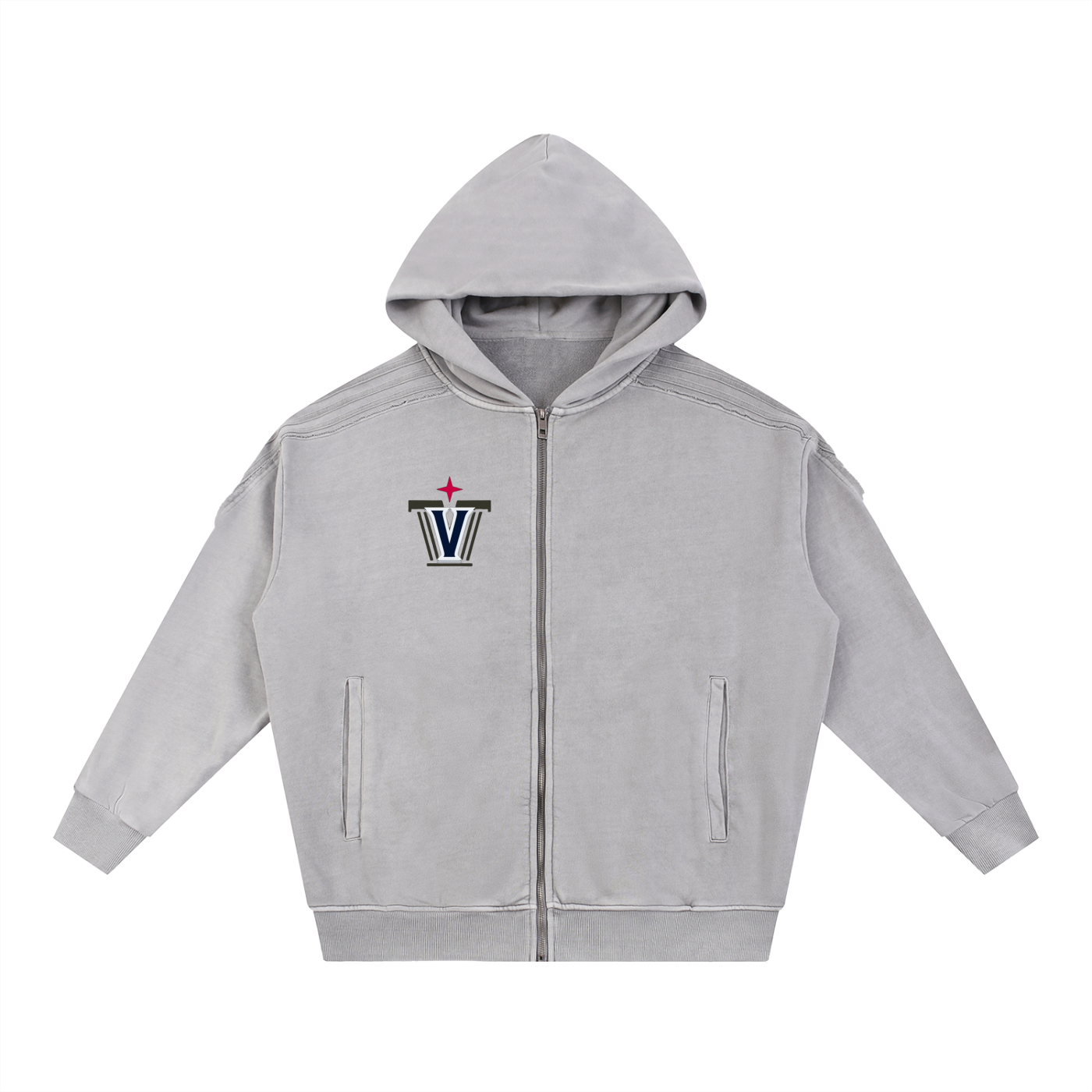 Snow Washed Tape Raw Edge Zip Hoodie