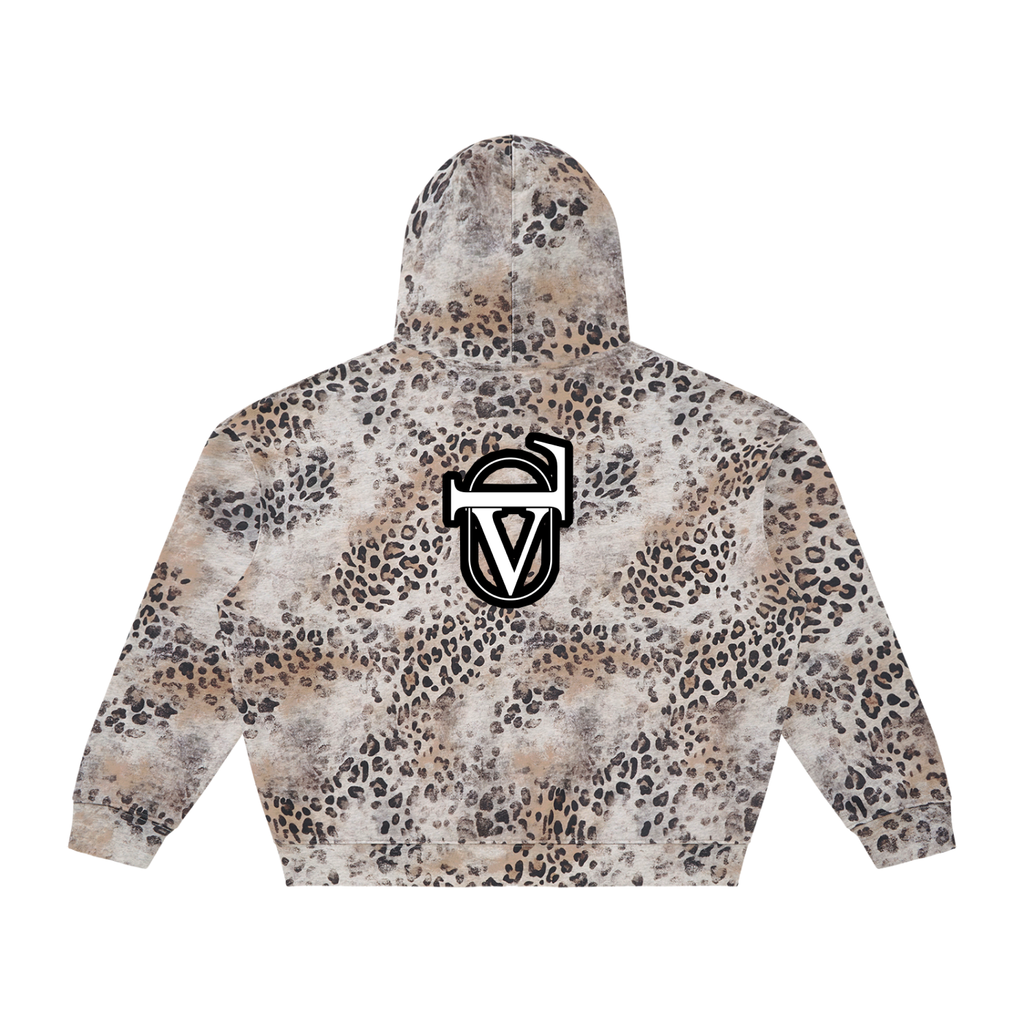 Unisex Vintage Wash Leopard Full Zip Hoodie