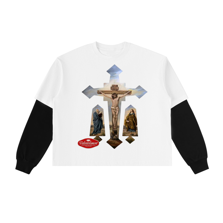 Layered Contrast Sleeve Cotton T-Shirt