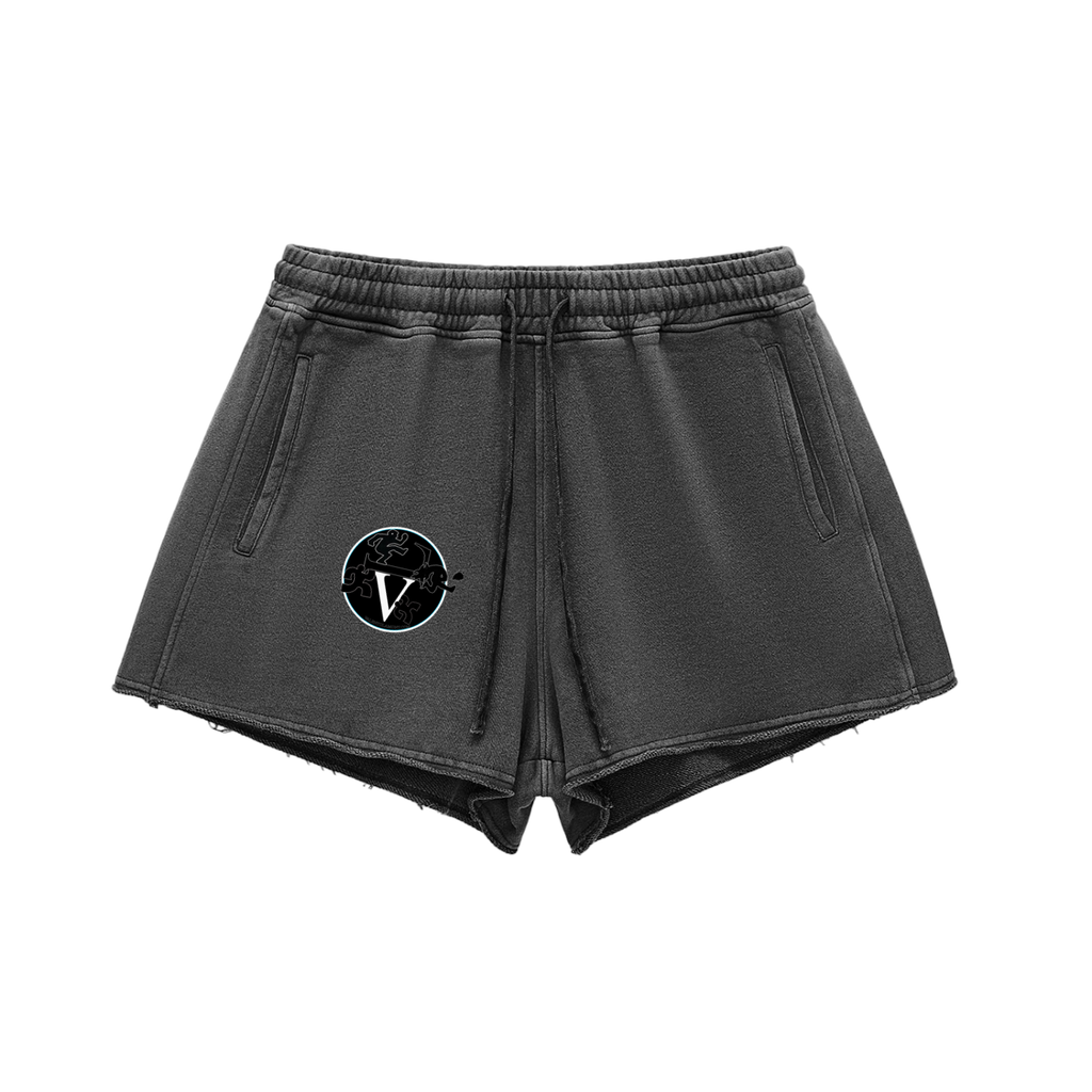 Snow Washed Raw Edge Drawstring Shorts