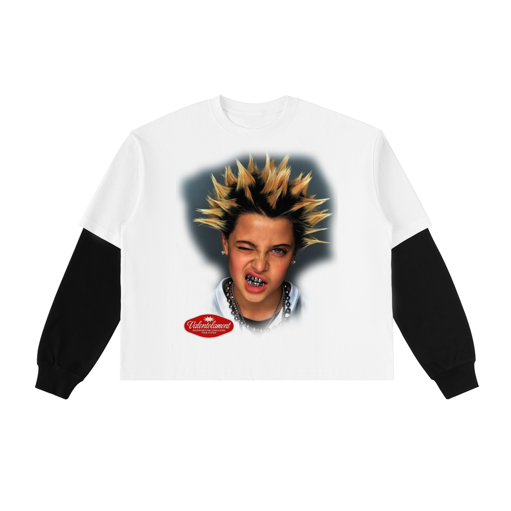 Layered Contrast Sleeve Cotton T-Shirt