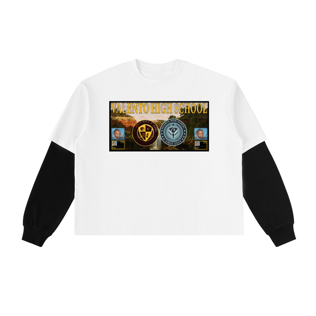 Layered Contrast Sleeve Cotton T-Shirt