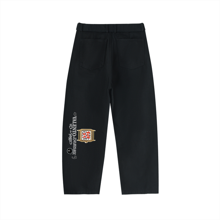Twisted-Seam Belted Curved-Blade Pants