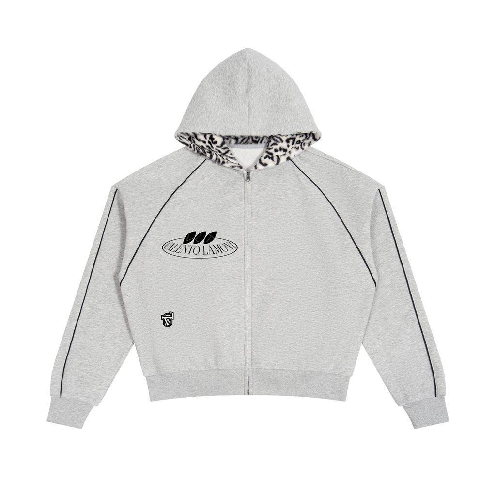 V Boxy Fleece Piping Full Zip Hoodie