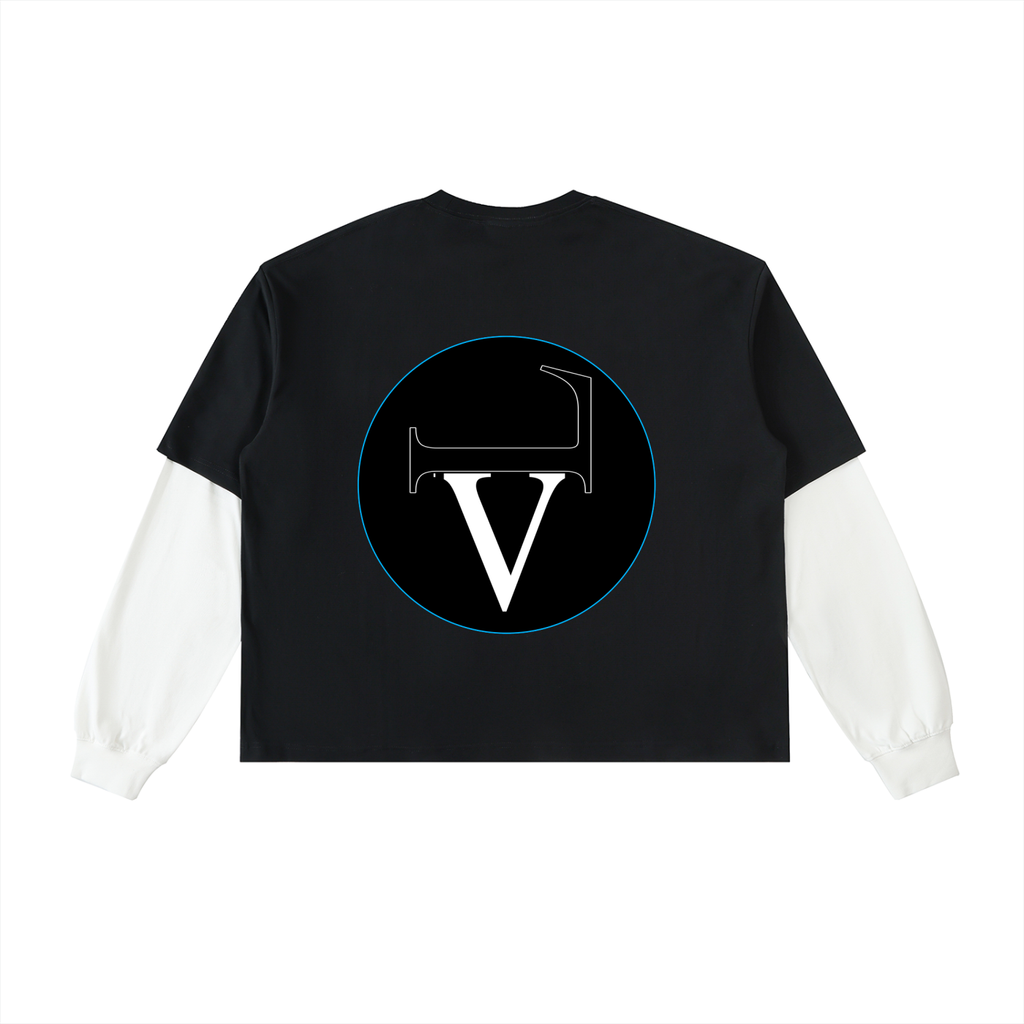 Layered Contrast Sleeve Cotton T-Shirt