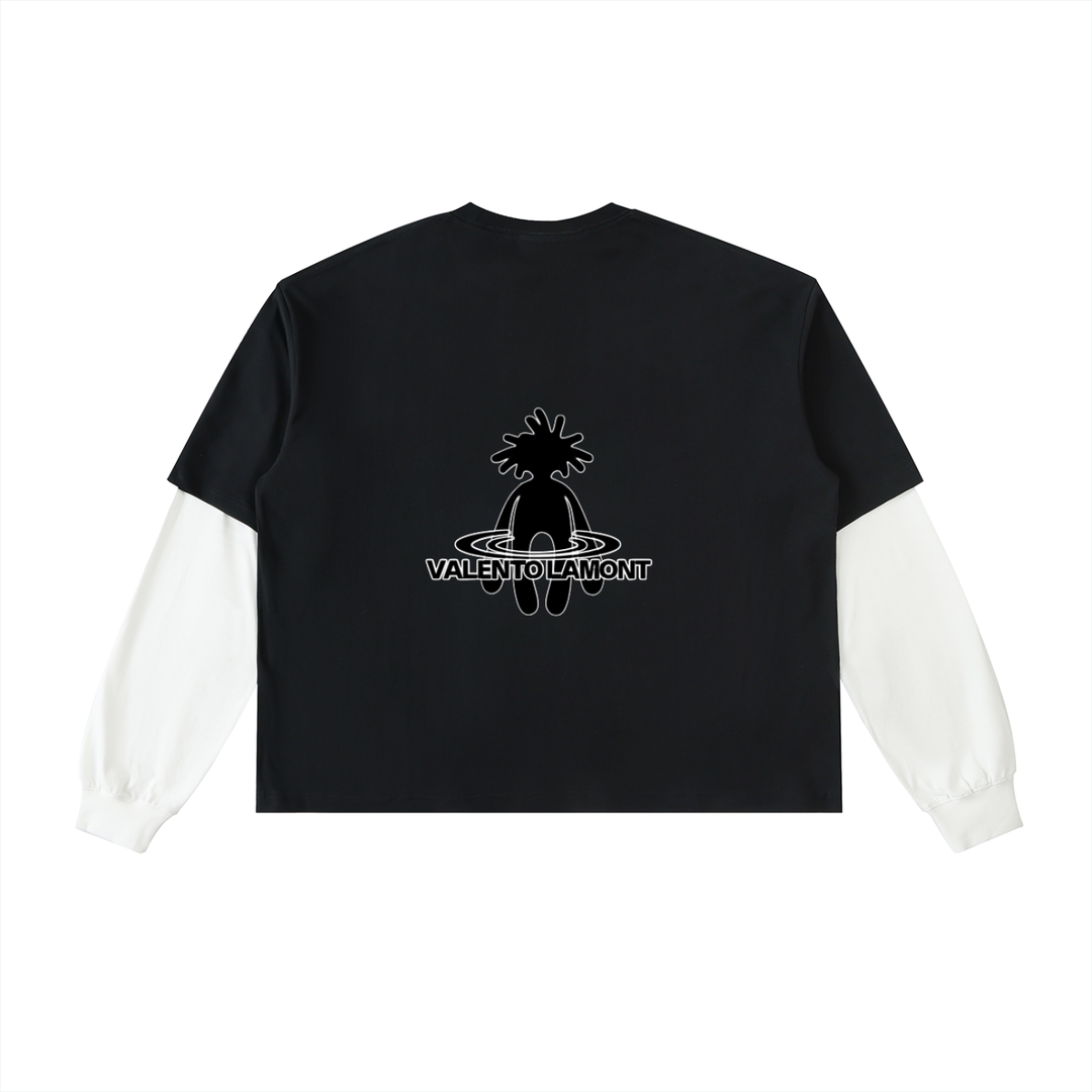 Layered Contrast Sleeve Cotton T-Shirt