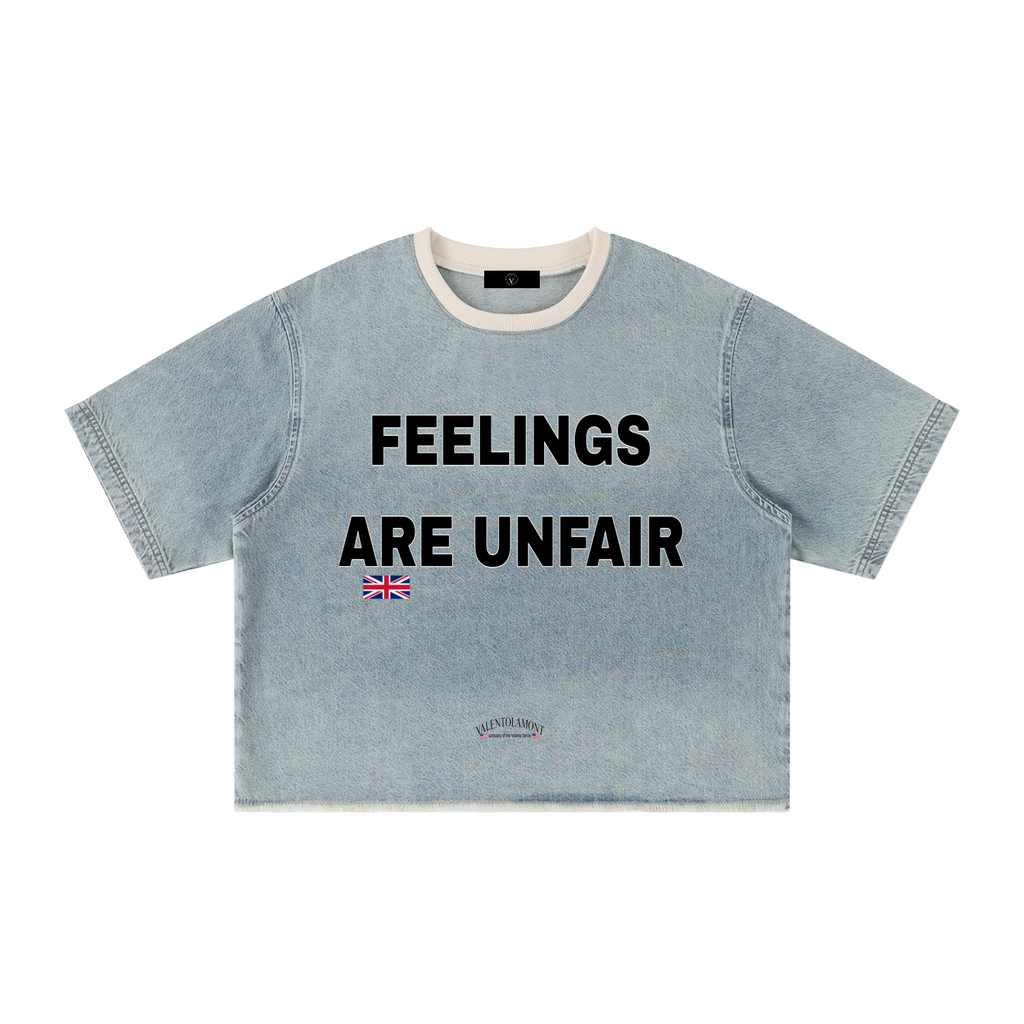 Unisex Vintage Wash Boxy Raw Hem Denim T-Shirt