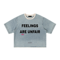 Unisex Vintage Wash Boxy Raw Hem Denim T-Shirt