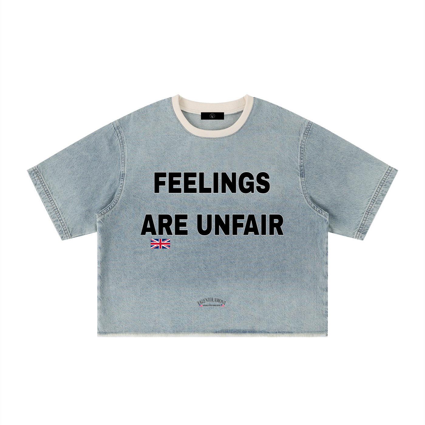 Unisex Vintage Wash Boxy Raw Hem Denim T-Shirt