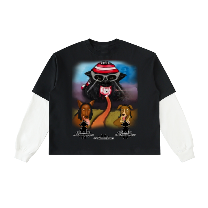 Layered Contrast Sleeve Cotton T-Shirt