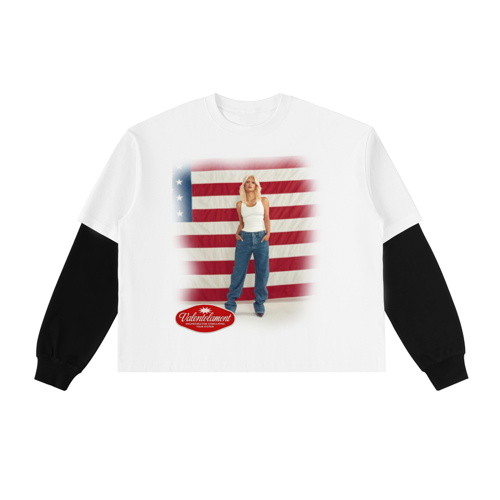 Layered Contrast Sleeve Cotton T-Shirt