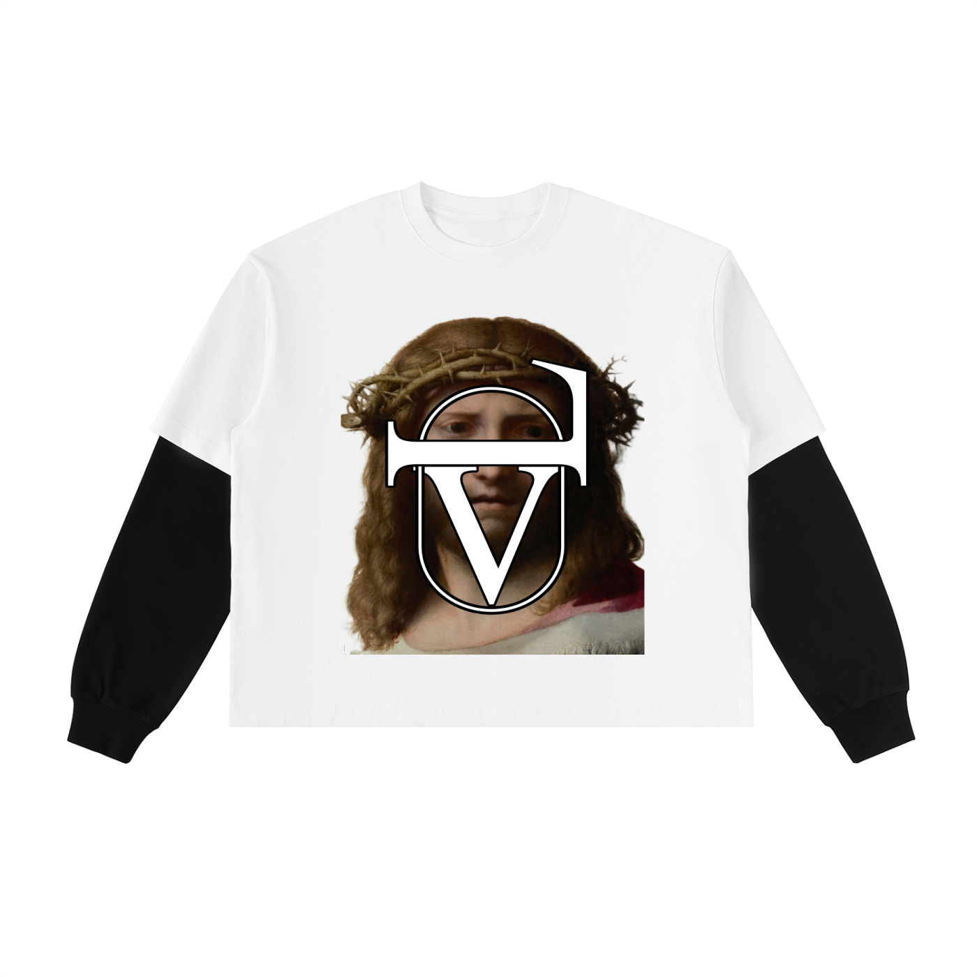 Layered Contrast Sleeve Cotton T-Shirt