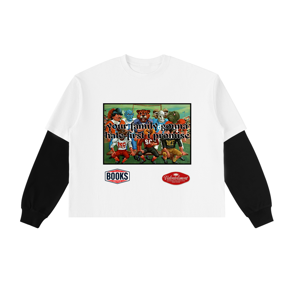 Layered Contrast Sleeve Cotton T-Shirt