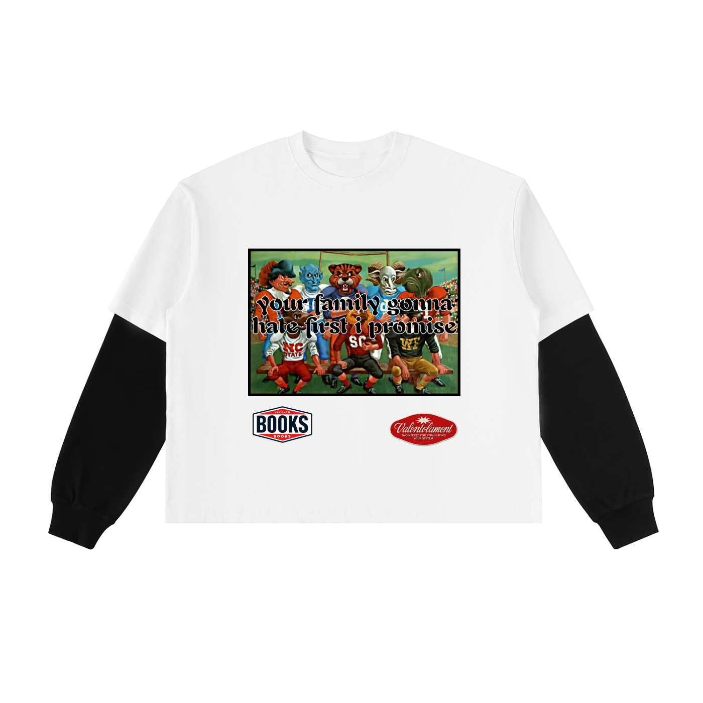 Layered Contrast Sleeve Cotton T-Shirt