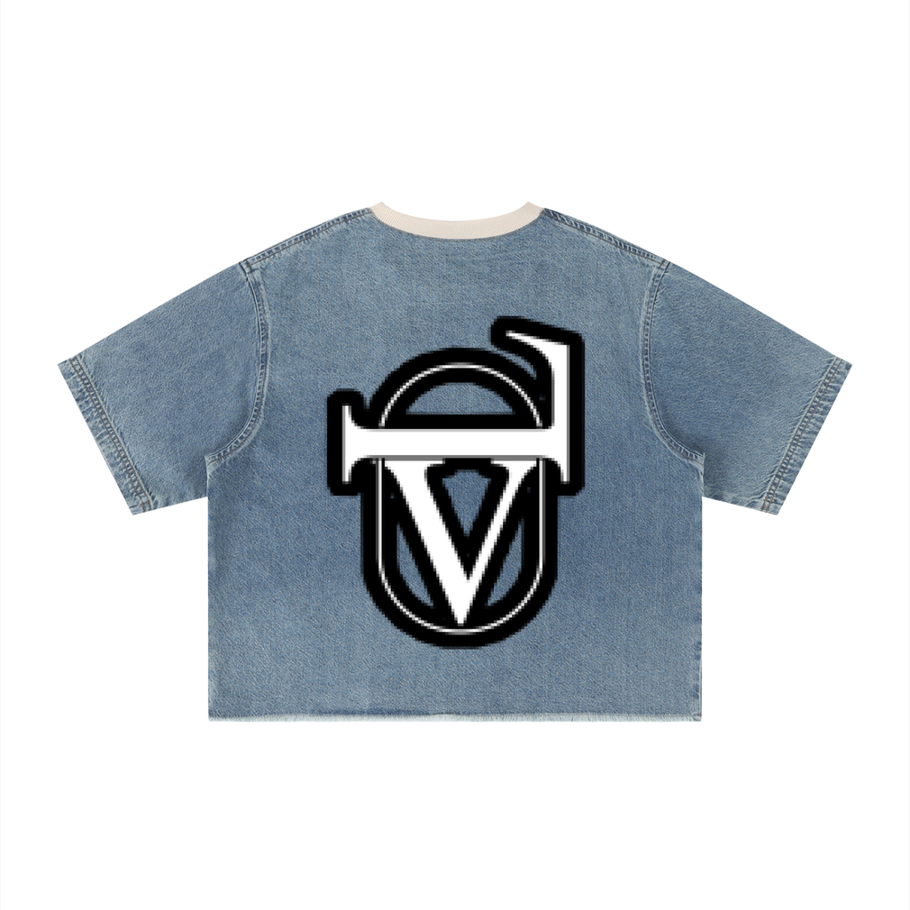 Unisex Vintage Wash Boxy Raw Hem Denim T-Shirt
