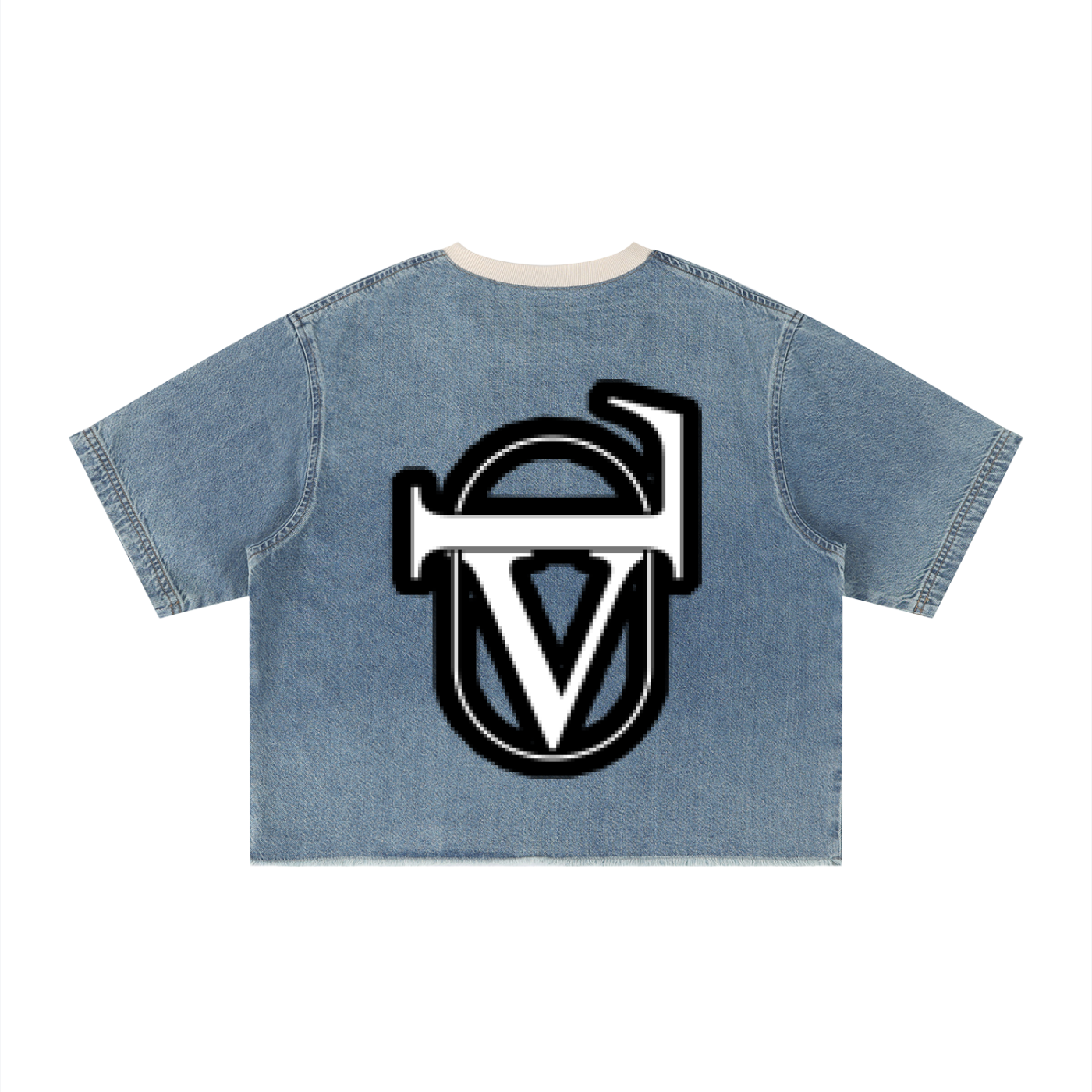 Unisex Vintage Wash Boxy Raw Hem Denim T-Shirt