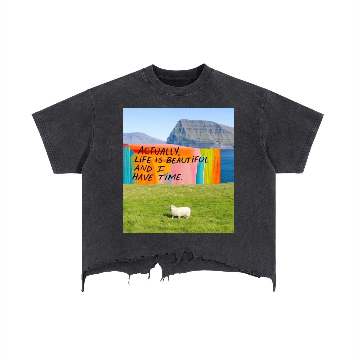Vintage Wash Boxy Distressed Hem T-Shirt