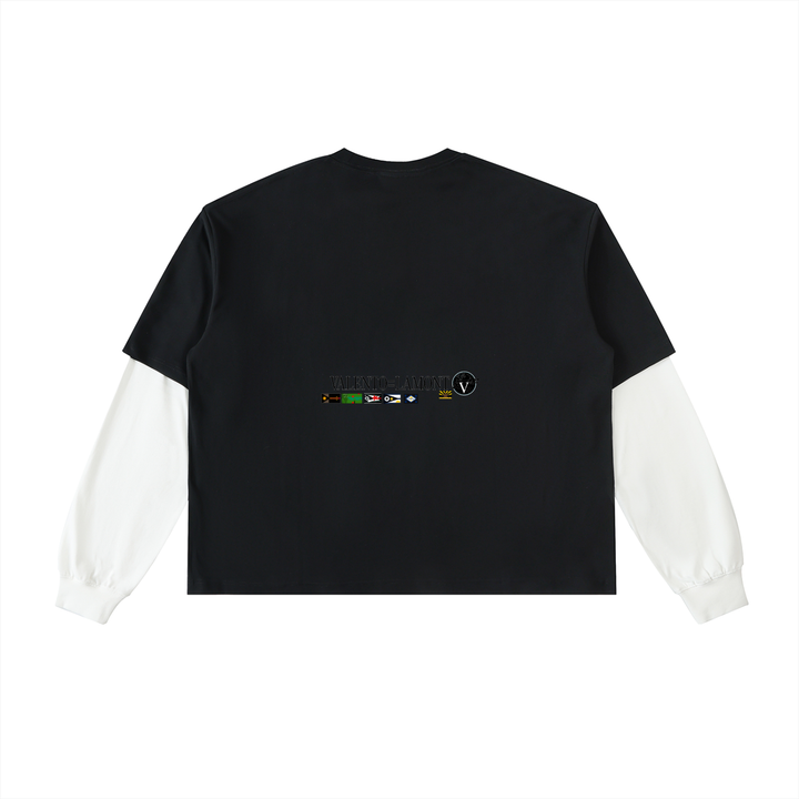 Layered Contrast Sleeve Cotton T-Shirt