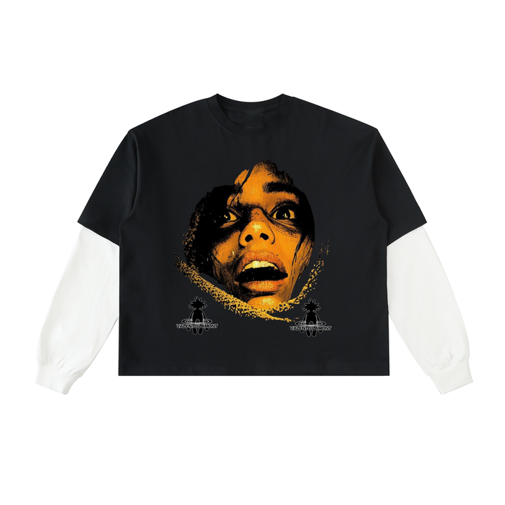 Layered Contrast Sleeve Cotton T-Shirt