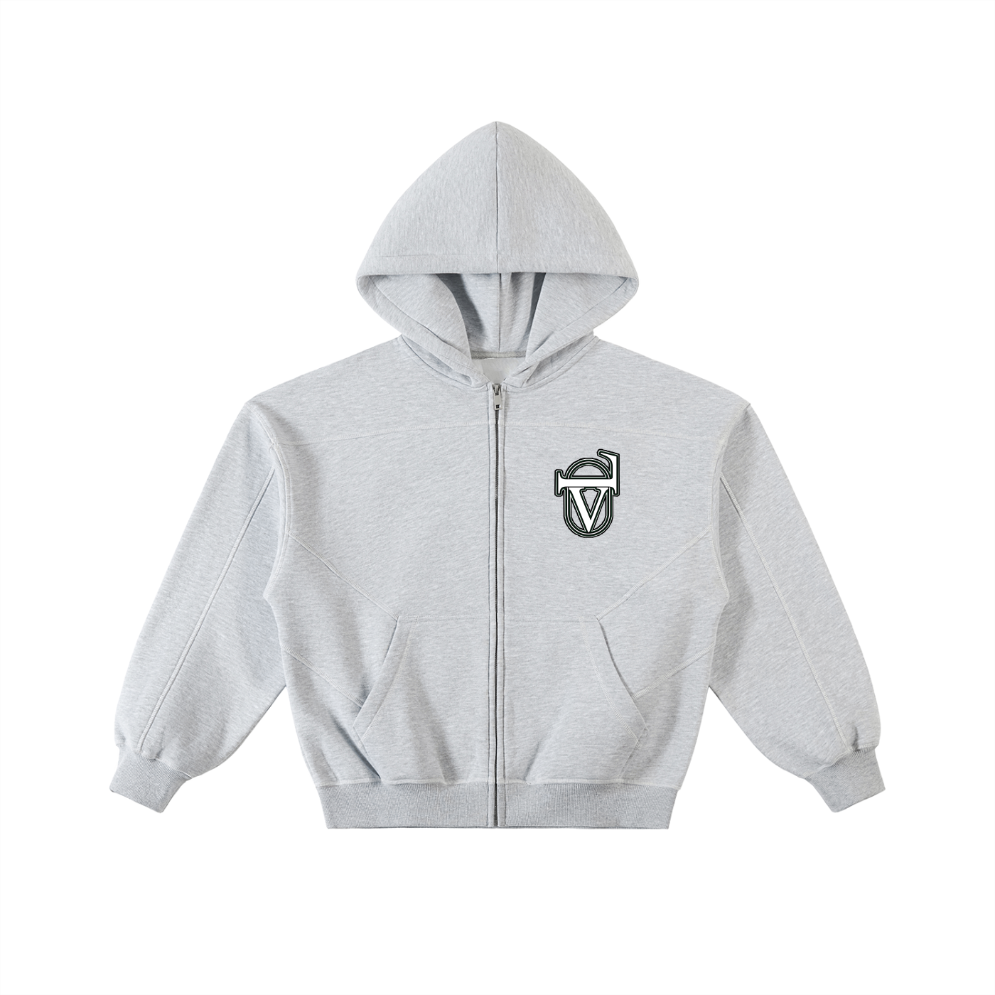 Contrast-Stitched Boxy Fleece Zip Hoodie