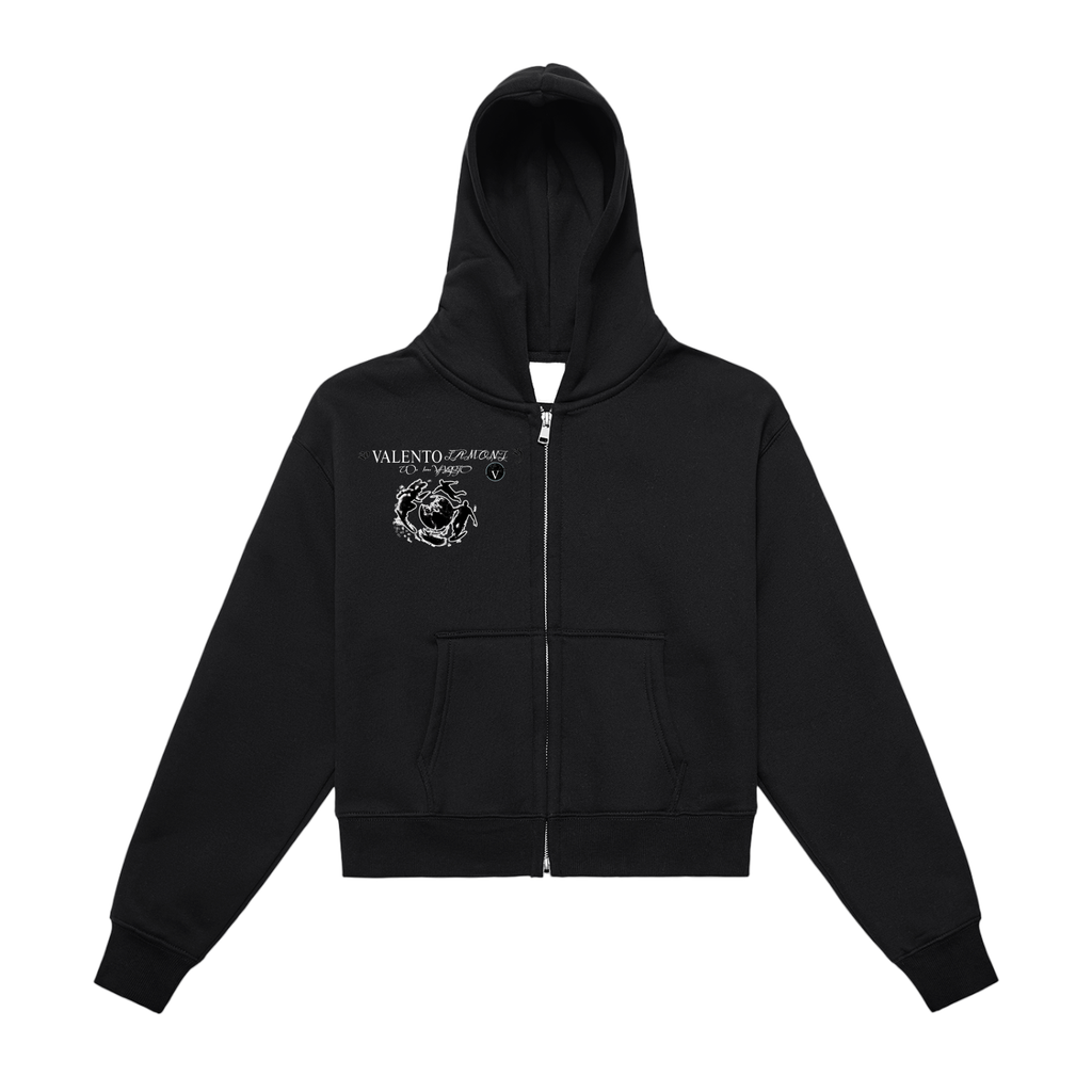 Fleeced Zip-Up Cropped Hoodie