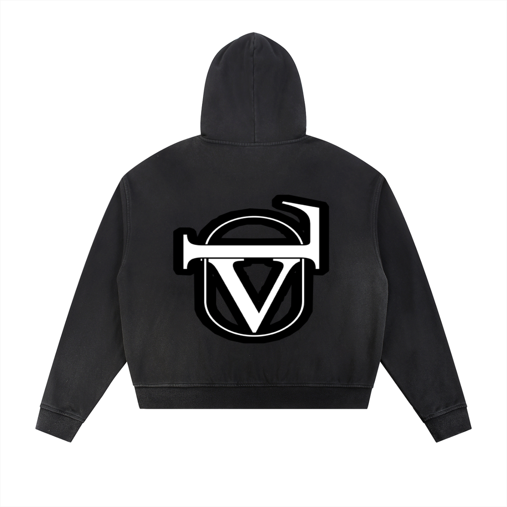 Sun Fade Frayed Raw Edge Fleece Zip Hoodie