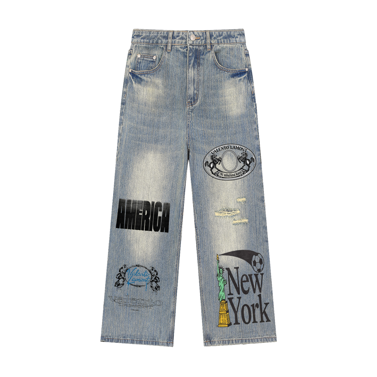 Vintage Wash Distressed Denim Jeans