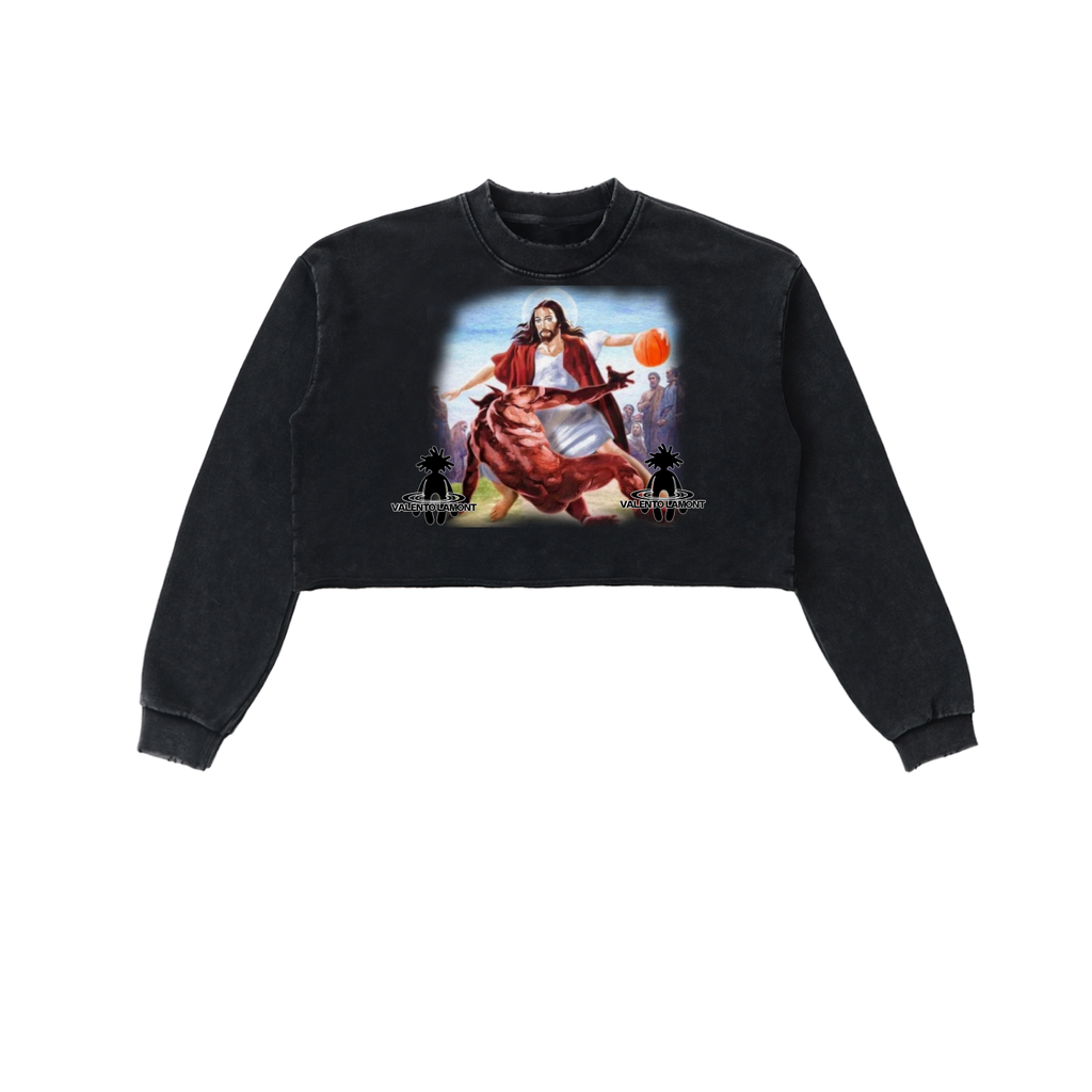 Snow Washed Raw Edge Cropped Sweatshirt