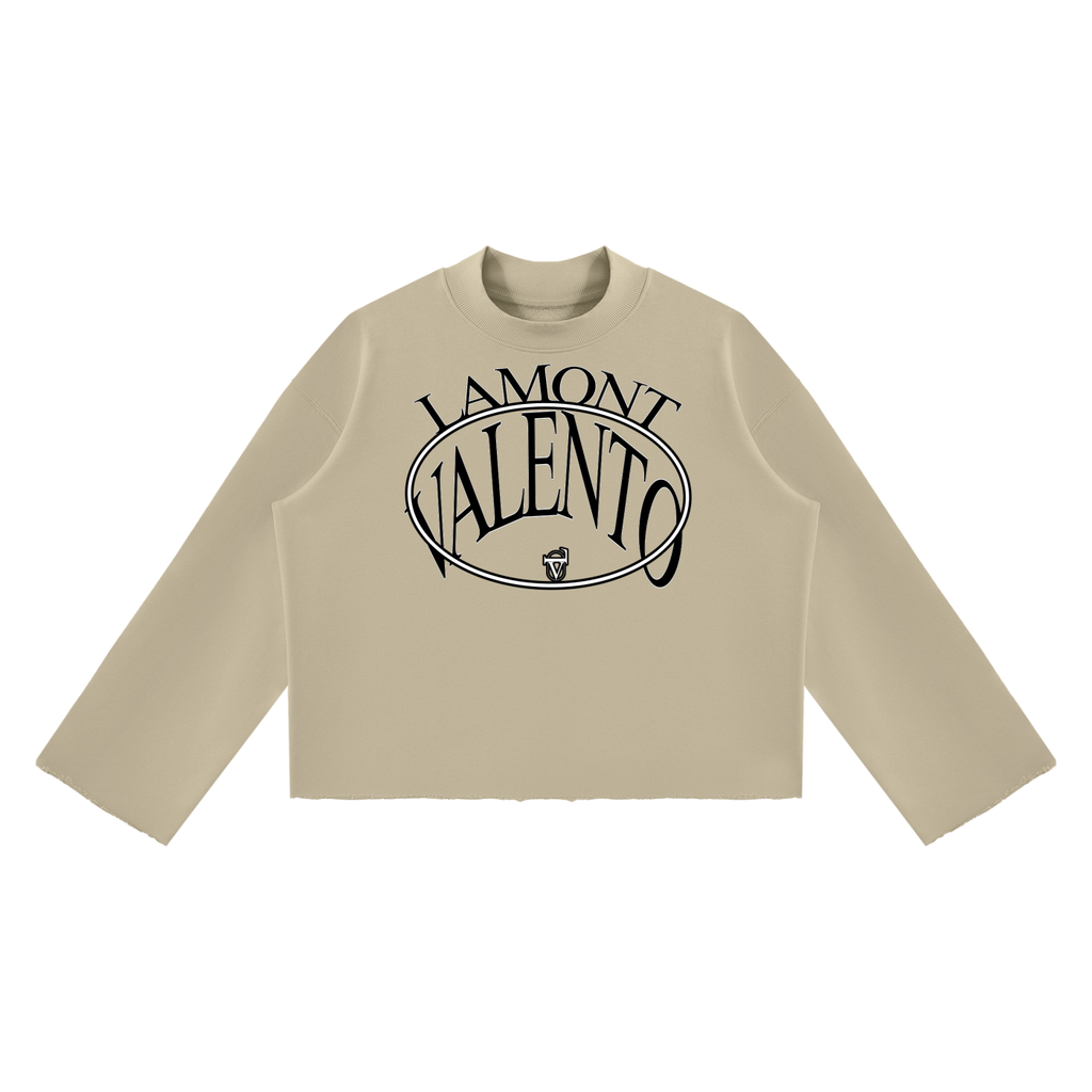 V Mock Neck Raw Edge Boxy Sweatshirt