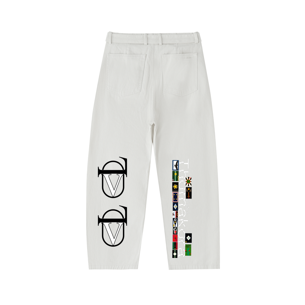 Twisted-Seam Belted Curved-Blade Pants