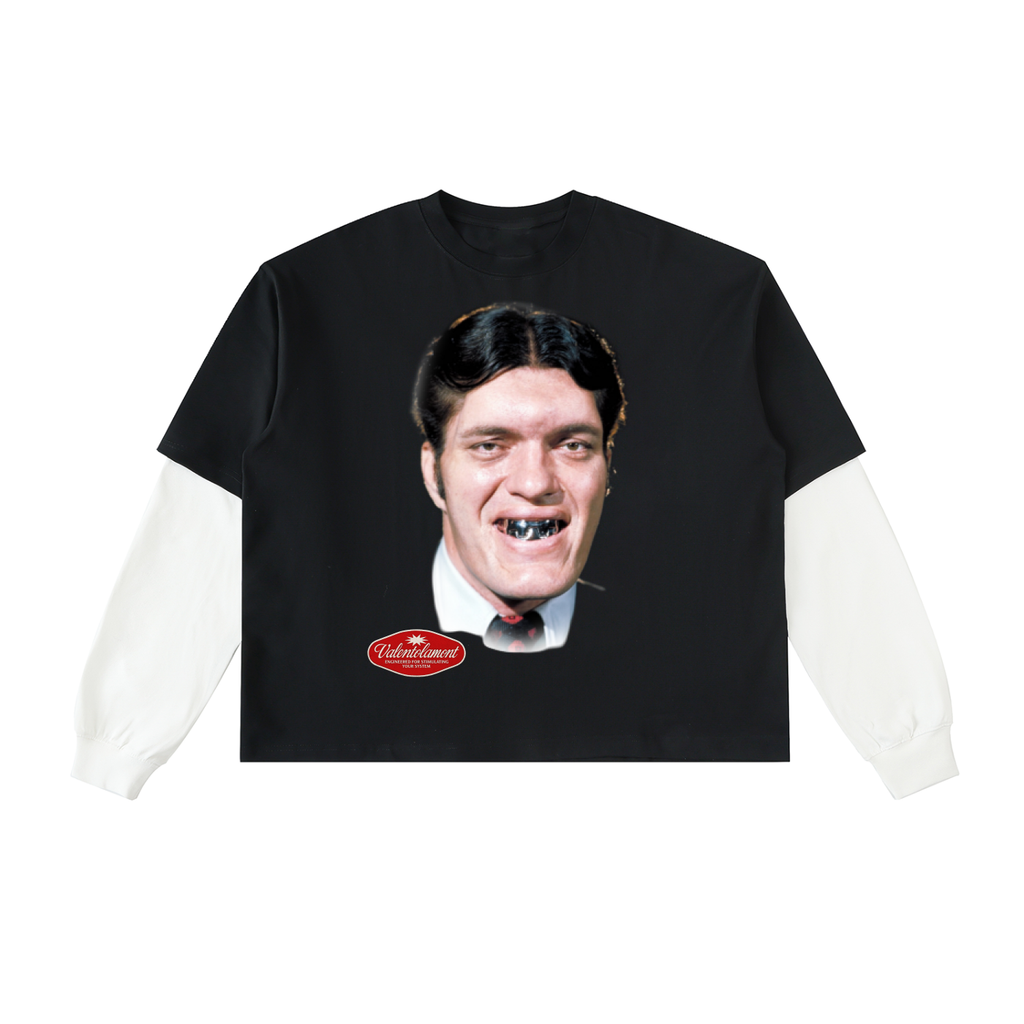 Layered Contrast Sleeve Cotton T-Shirt