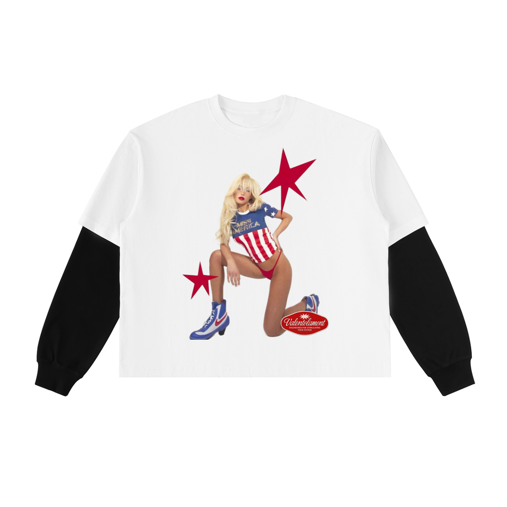 Layered Contrast Sleeve Cotton T-Shirt