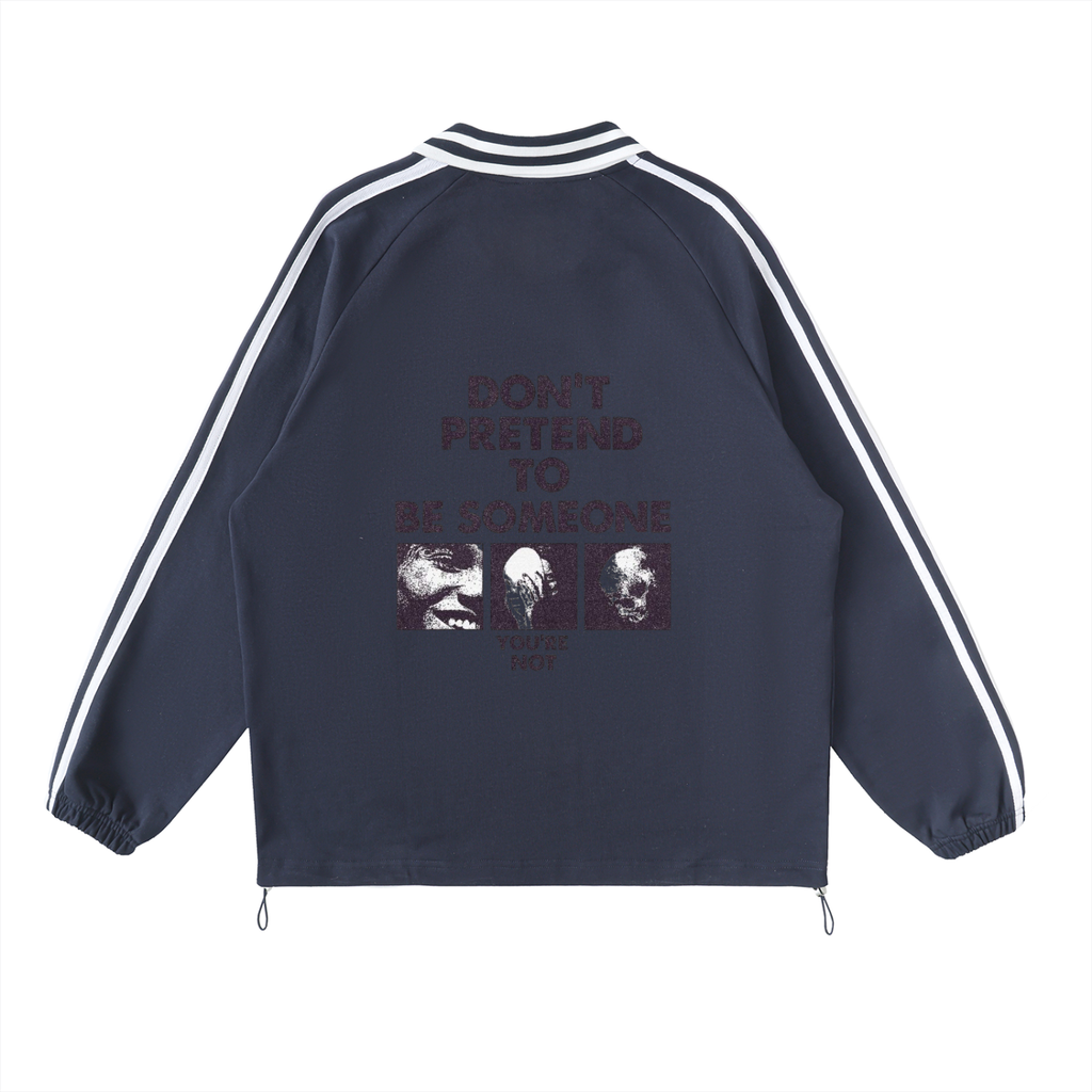 Contrast Striped Lapel Collar Sweatshirt