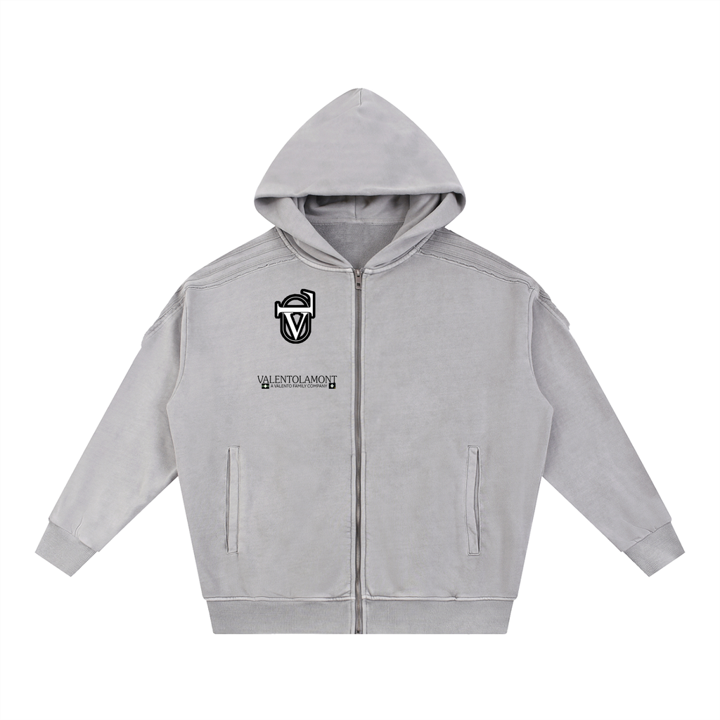 Snow Washed Tape Raw Edge Zip Hoodie