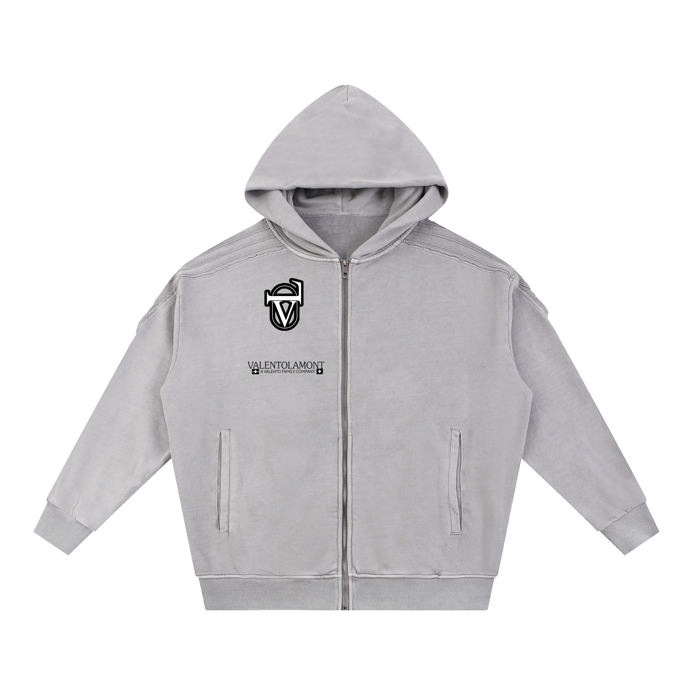Snow Washed Tape Raw Edge Zip Hoodie