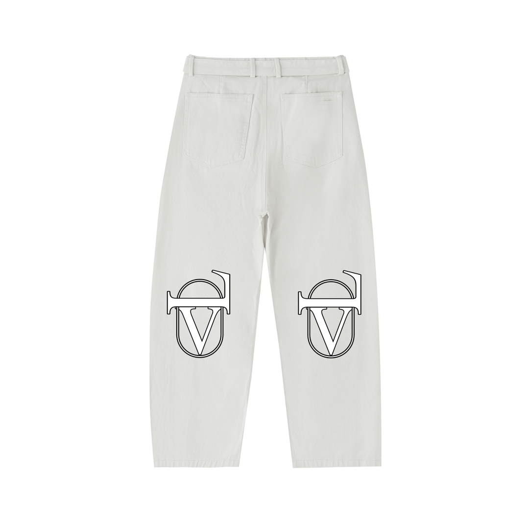 Twisted-Seam Belted Curved-Blade Pants