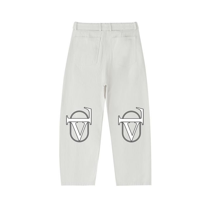 Twisted-Seam Belted Curved-Blade Pants