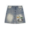 Faded Distressed Baggy Denim Shorts