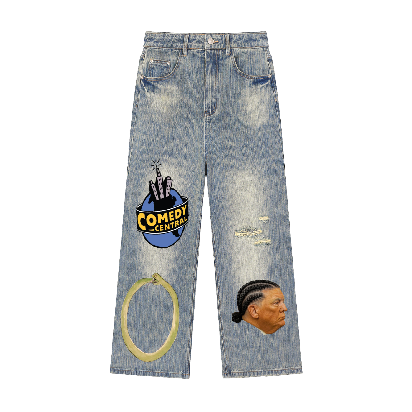 Vintage Wash Distressed Denim Jeans
