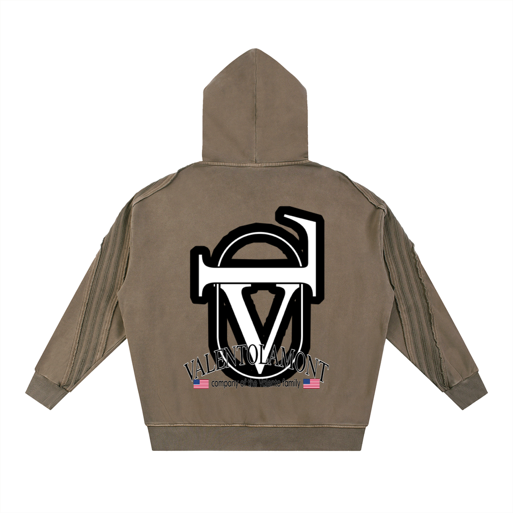 Snow Washed Tape Raw Edge Zip Hoodie