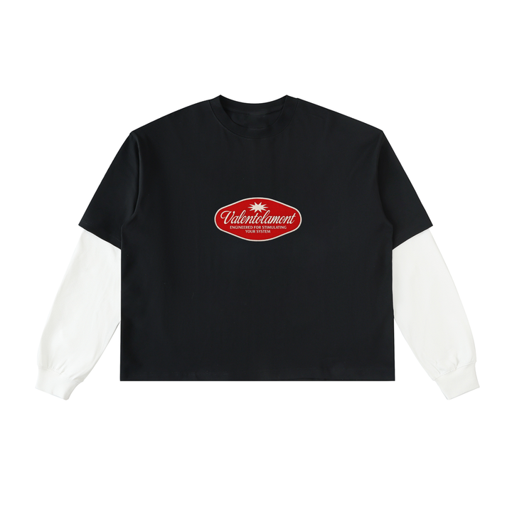 Layered Contrast Sleeve Cotton T-Shirt