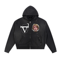 Sun Fade Frayed Raw Edge Fleece Zip Hoodie