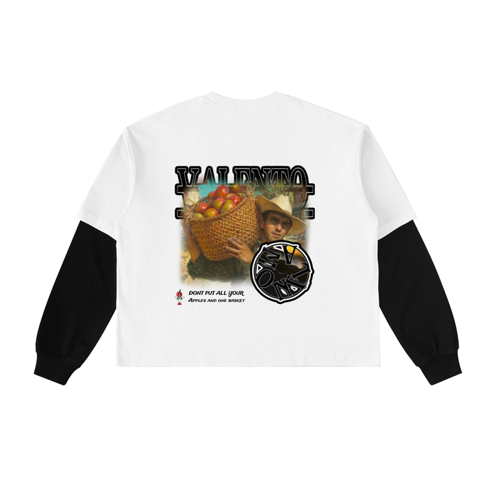 Layered Contrast Sleeve Cotton T-Shirt