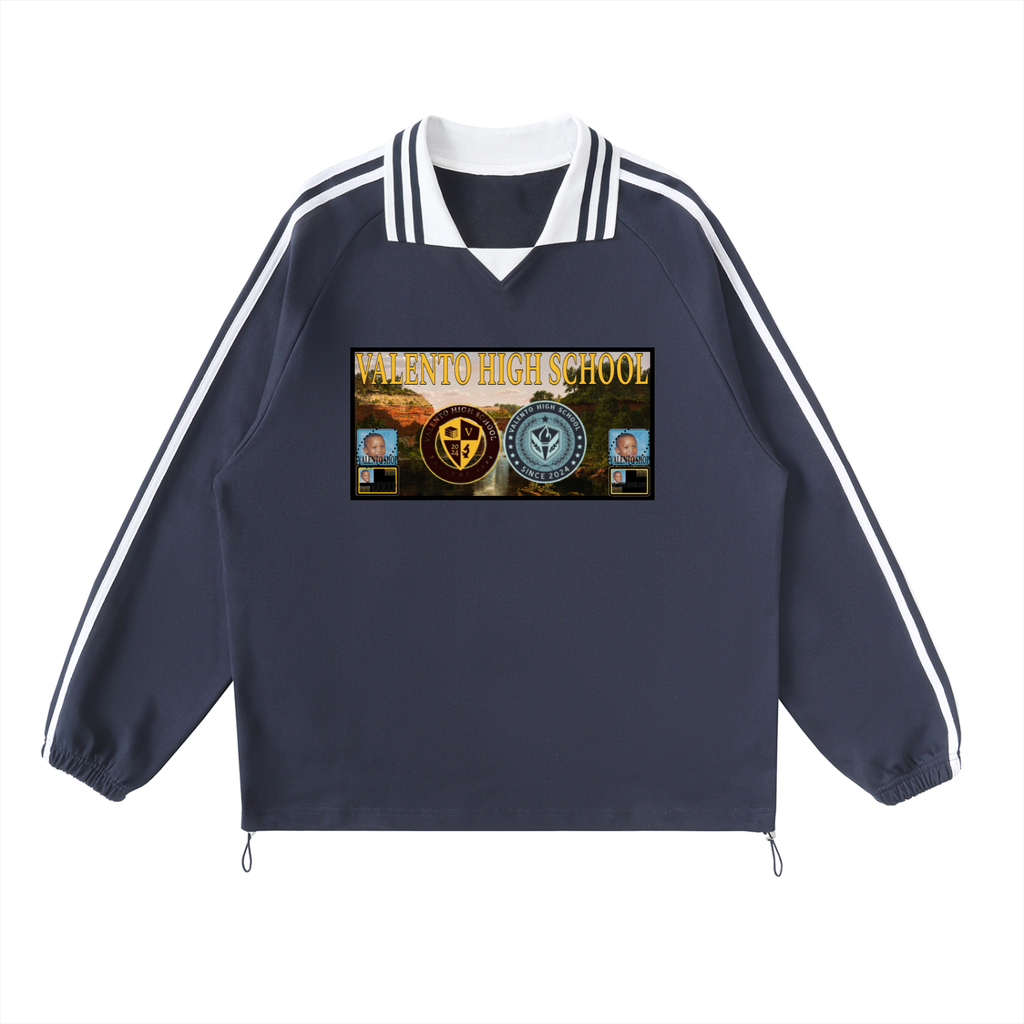 Contrast Striped Lapel Collar Sweatshirt