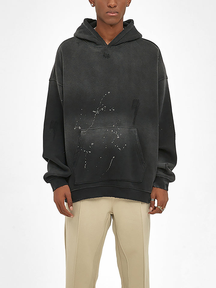 Vintage Wash Frayed Fleece Hoodie - 360 GSM